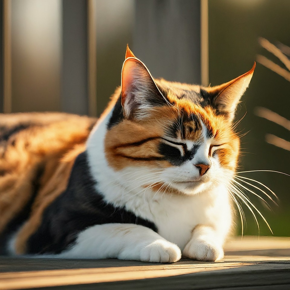 ひだまりで目を閉じた猫